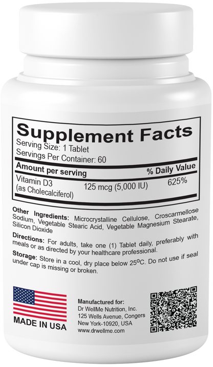 Dr.WellMe Vitamin D3 5000IU (125mcg) Tablets