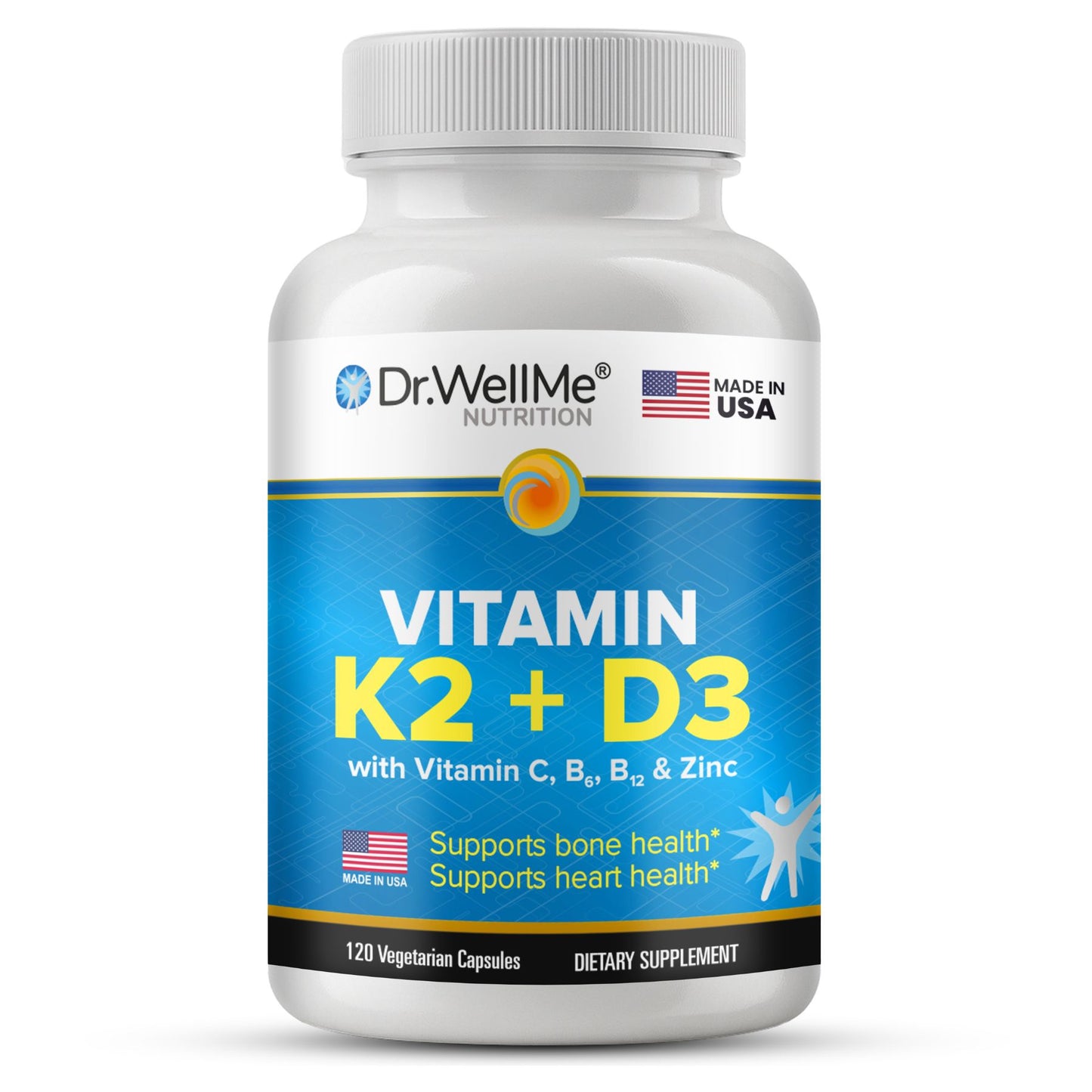 Vitamin D3+K2 with C, B6, B12 & Zinc - 120 Capsules