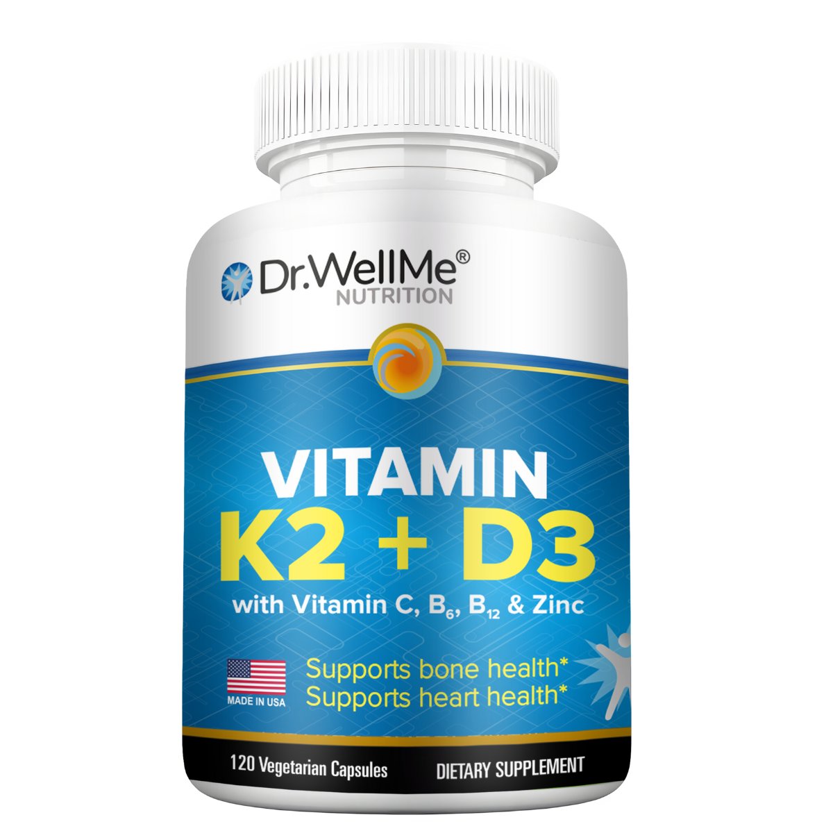 Vitamin D3+K2 with C, B6, B12 & Zinc - 120 Capsules