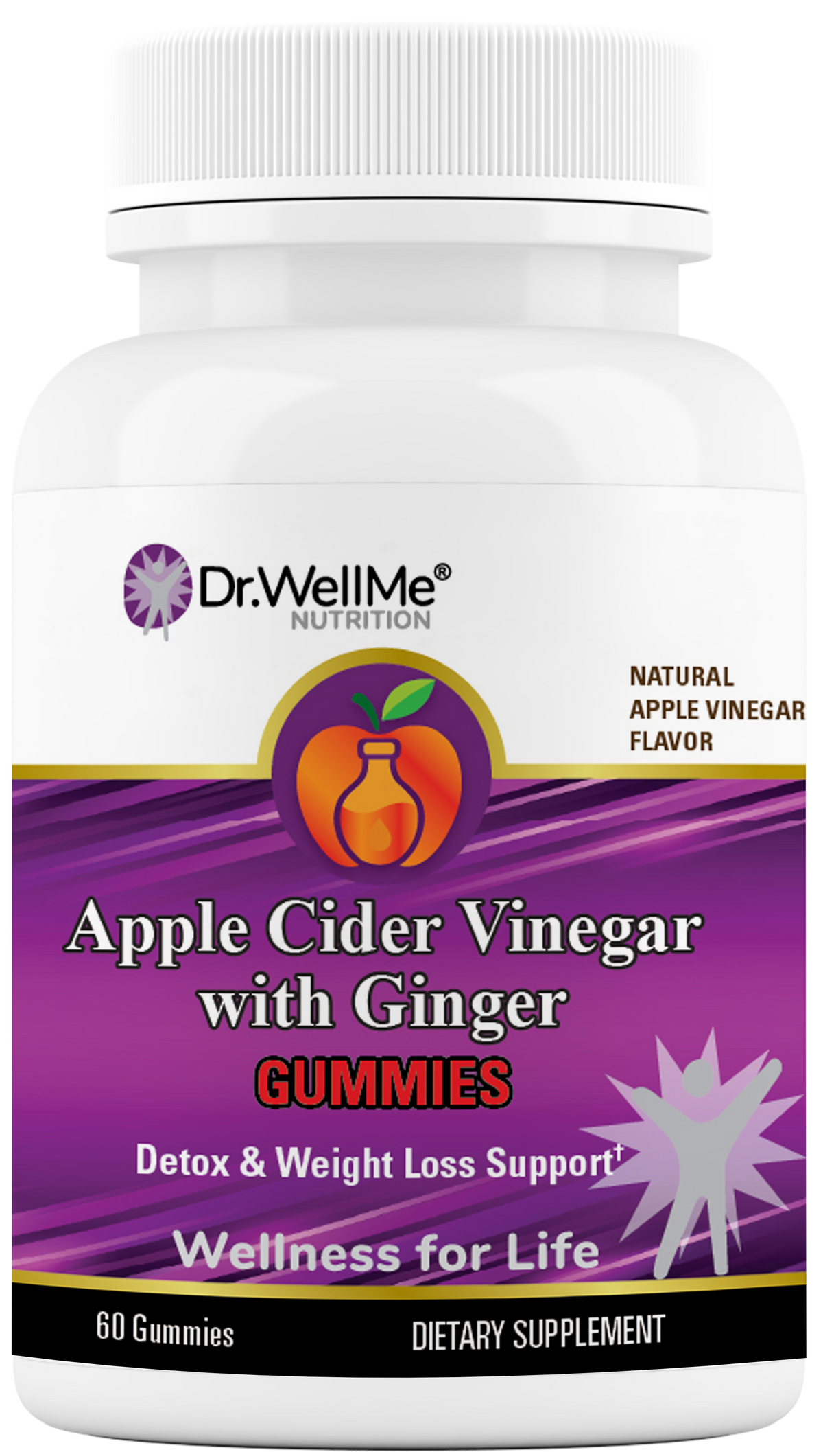 Dr.WellMe Apple Cider Vinegar with Ginger Gummies - Natural Apple Vinegar Flavor