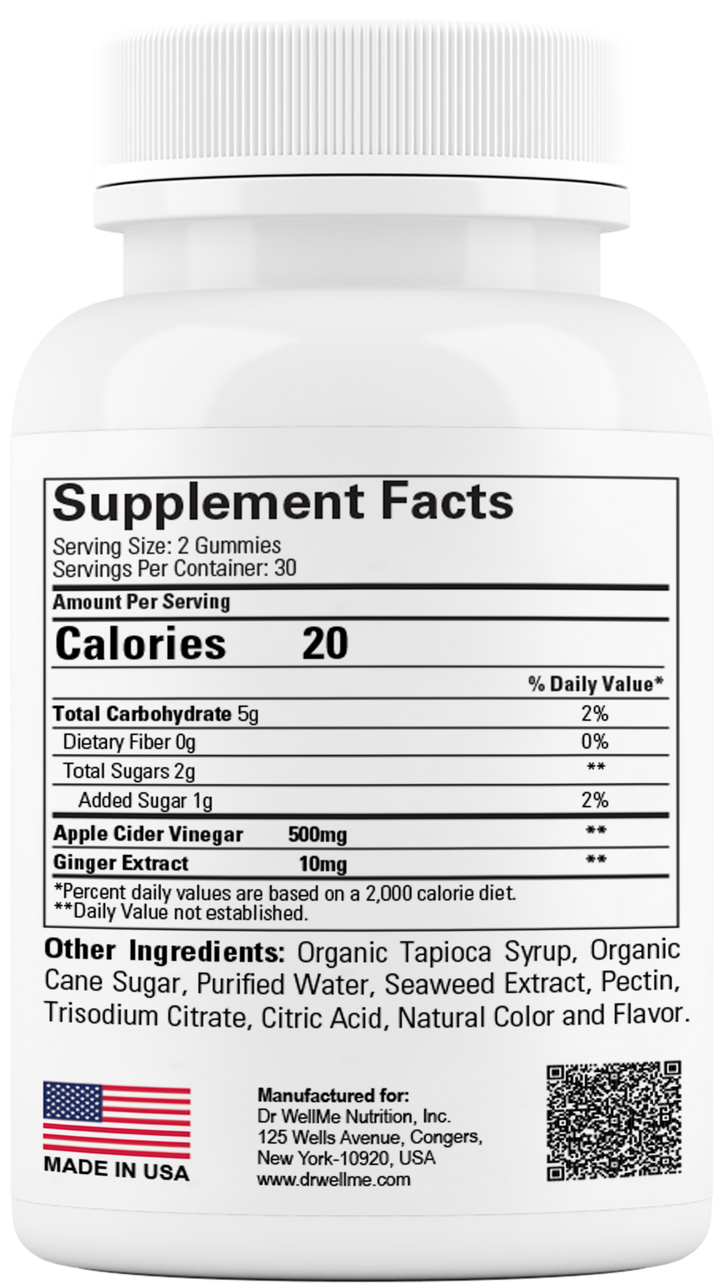 Dr.WellMe Apple Cider Vinegar with Ginger Gummies - Natural Apple Vinegar Flavor