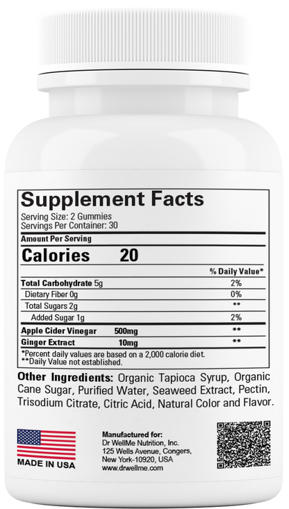 Dr.WellMe Apple Cider Vinegar with Ginger Gummies - Natural Apple Vinegar Flavor