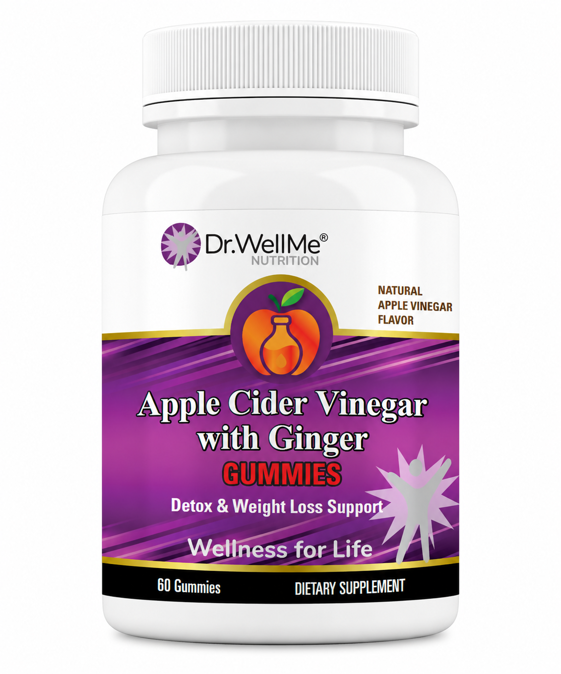 Dr.WellMe Apple Cider Vinegar with Ginger Gummies - Natural Apple Vinegar Flavor