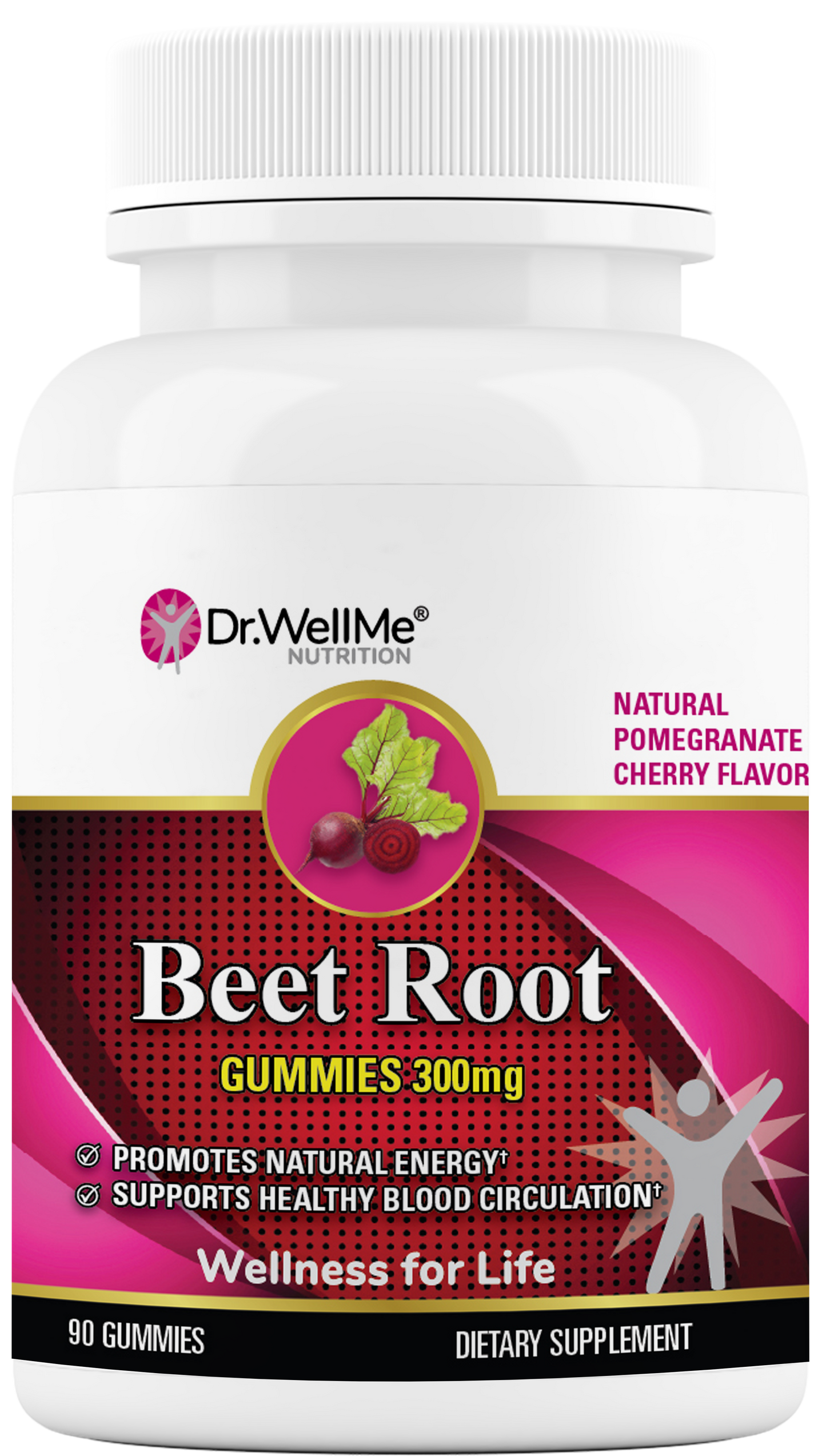 Dr.WellMe Beetroot 300mg Gummies - Natural Pomegranate Cherry Flavor