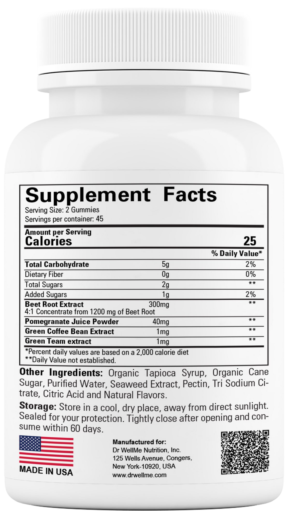 Dr.WellMe Beetroot 300mg Gummies - Natural Pomegranate Cherry Flavor