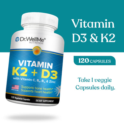 Vitamin D3+K2 with C, B6, B12 & Zinc - 120 Capsules