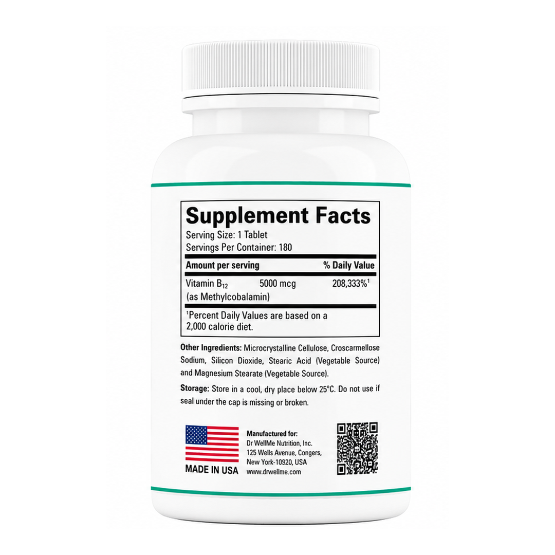 DR.WELLME VITAMIN B12 5000mcg (METHYLCOBALAMINE) - 180 Tablets