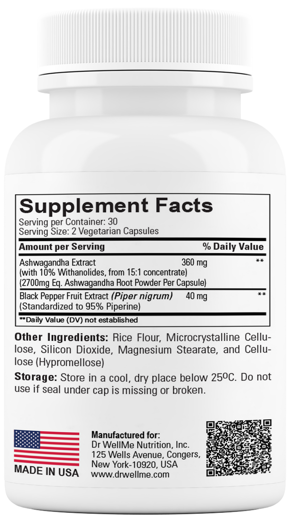 Dr.WellMe Ashwagandha + Black Pepper Extract Capsules