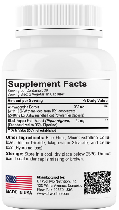 Dr.WellMe Ashwagandha + Black Pepper Extract Capsules